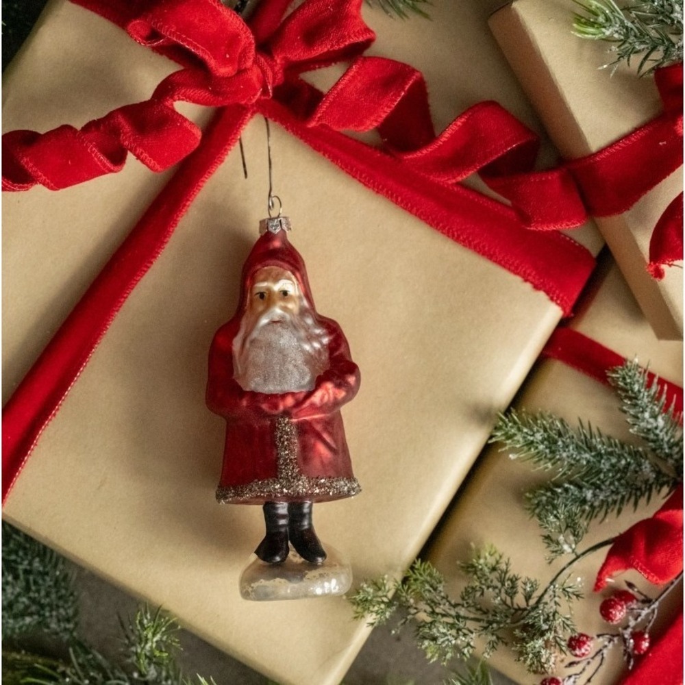Ragon House Christmas Vintage Style Red Coat Santa Ornament Blown Glass‎ NEW